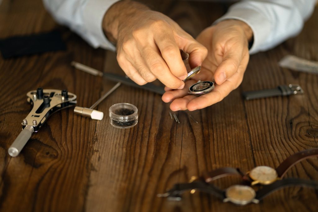 Closeup of a professional watchmaker