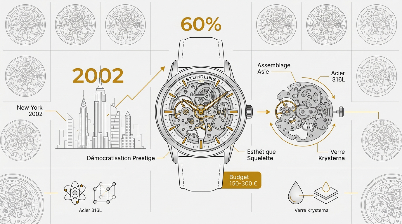 Infographie sur les origines, la fabrication et les prix des montres Stuhrling