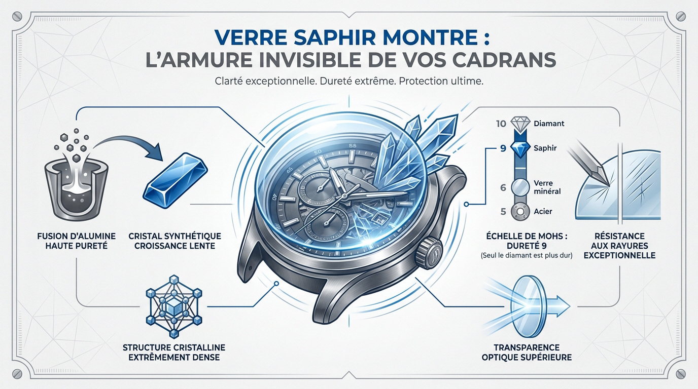 Gros plan sur un verre saphir de montre haut de gamme