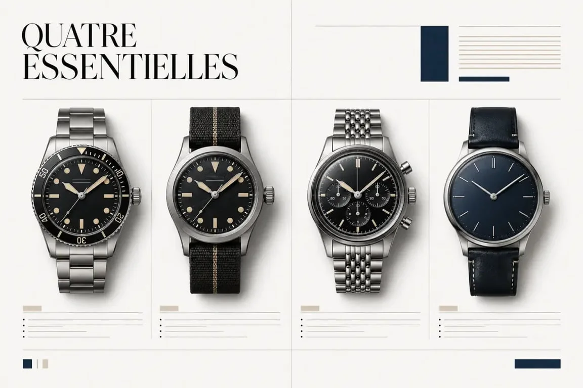 Micro marque montre : comparatif visuel de quatre styles de montres indépendantes