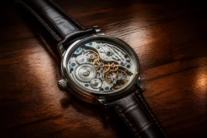 Mecanisme de montre de luxe en gros plan