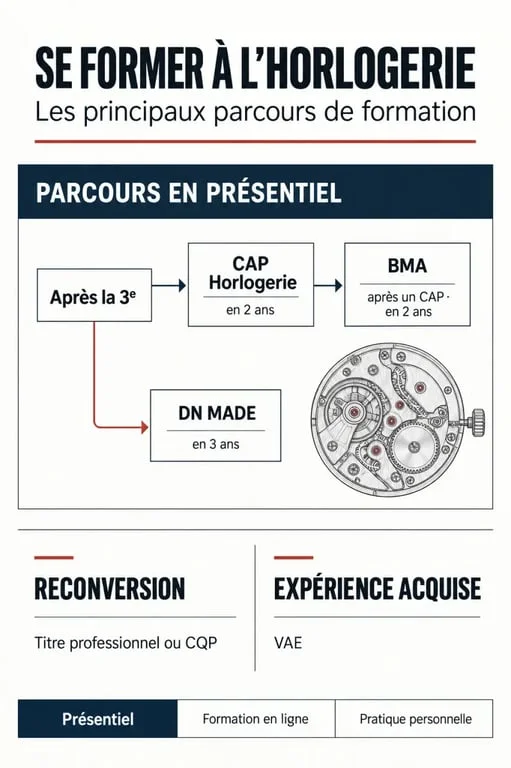 Parcours de formation en horlogerie après la 3e, en reconversion ou par VAE